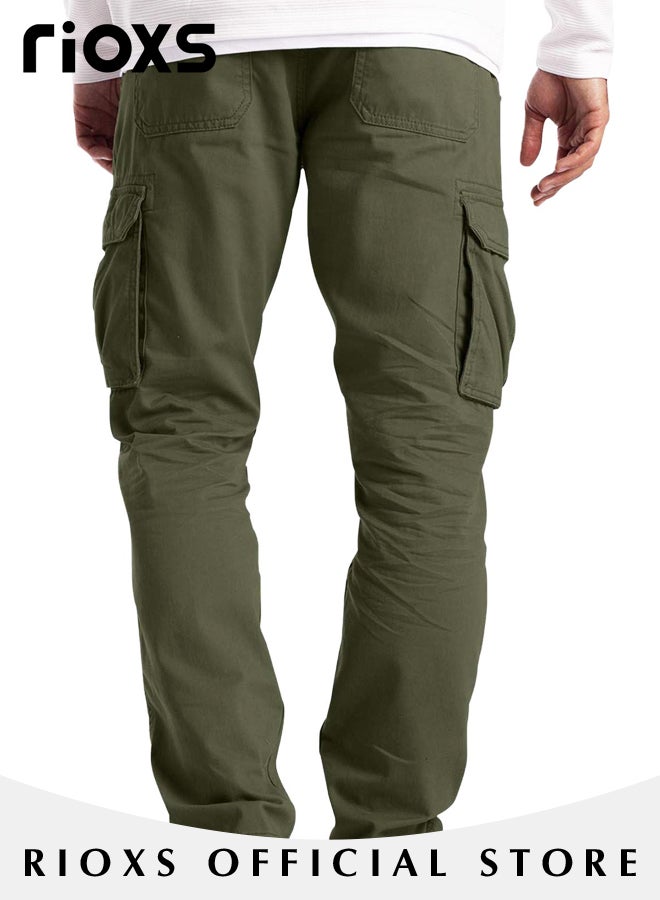 Men's Cargo Pants, Casual Work Pants With Pockets, Cotton Hiking Sweatpants For Men, Mes Athletic Jogger Sports Outdoor Trousers, Relaxed Fit Joggers Pants, Open Bottom Drawstring Trousers