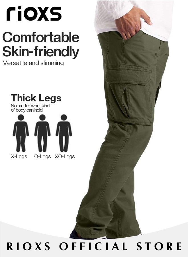 Men's Cargo Pants, Casual Work Pants With Pockets, Cotton Hiking Sweatpants For Men, Mes Athletic Jogger Sports Outdoor Trousers, Relaxed Fit Joggers Pants, Open Bottom Drawstring Trousers