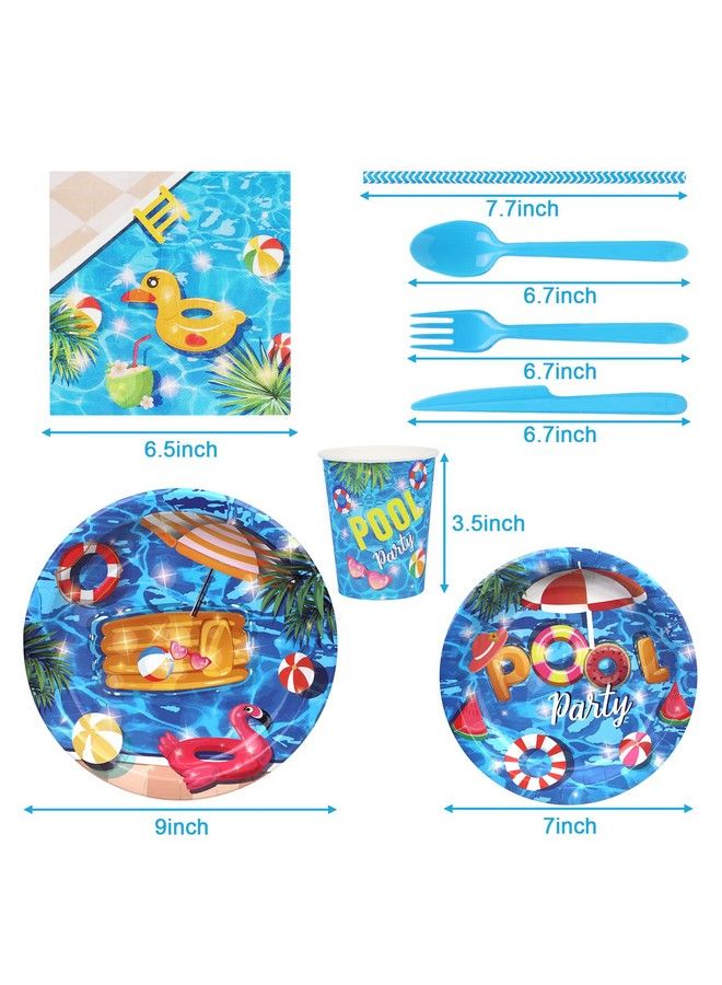 93 Pcs Summer Pool Party Supplies Tableware Set Serves 8 Pool Party Decorations Includes Pool Party Plates Napkins Straws Spoons Forks Cups For Hawaiian Beach Birthday Party Decorations