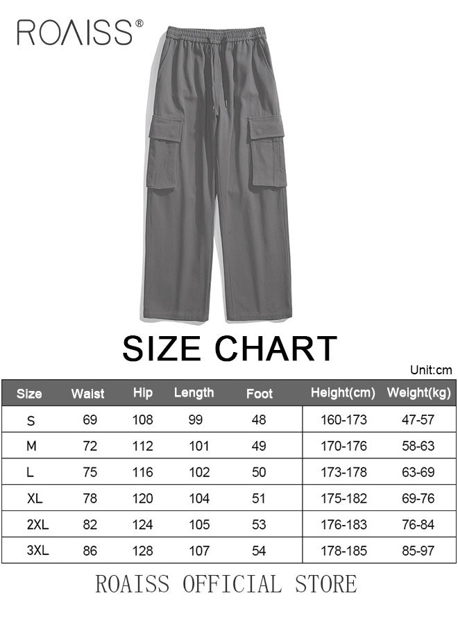 Casual Cargo Pants for Men Youth Trendy Loose Fit Straight Leg Long Pants Functional Streetwear Overalls Trousers with Multi Pockets Street Style Functional Streetwear