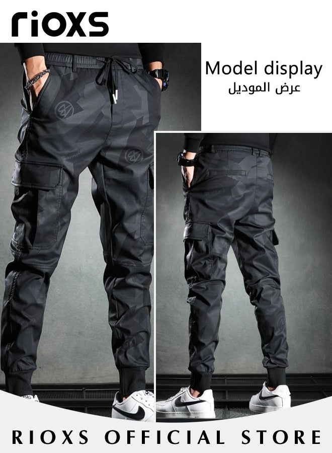 Men's Camouflage Casual Long Pants,Drawstring Elastic Waist Joggers Sweatpants,Fashionable Trendy Cargo Pants,Lightweight Sweat Pants With Pockets,Trousers Gift For Dad Brother Boyfriend