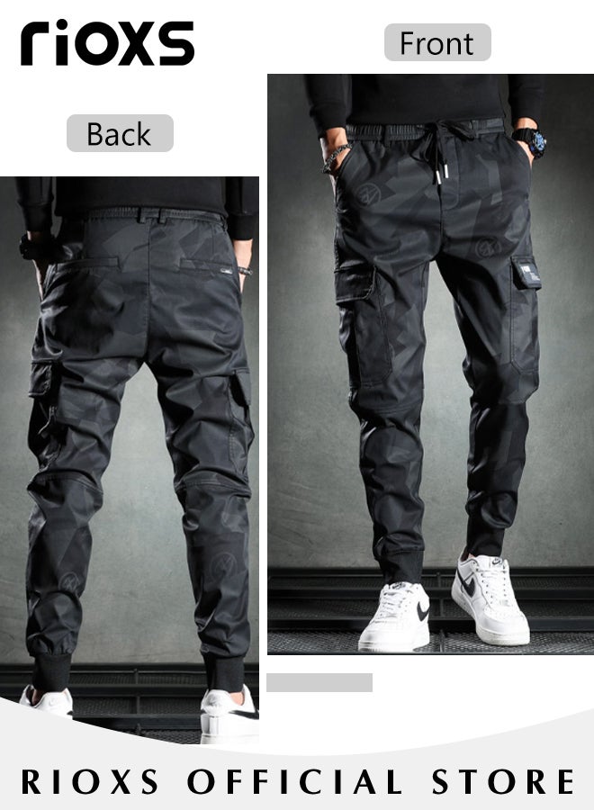 Men's Camouflage Casual Long Pants,Drawstring Elastic Waist Joggers Sweatpants,Fashionable Trendy Cargo Pants,Lightweight Sweat Pants With Pockets,Trousers Gift For Dad Brother Boyfriend