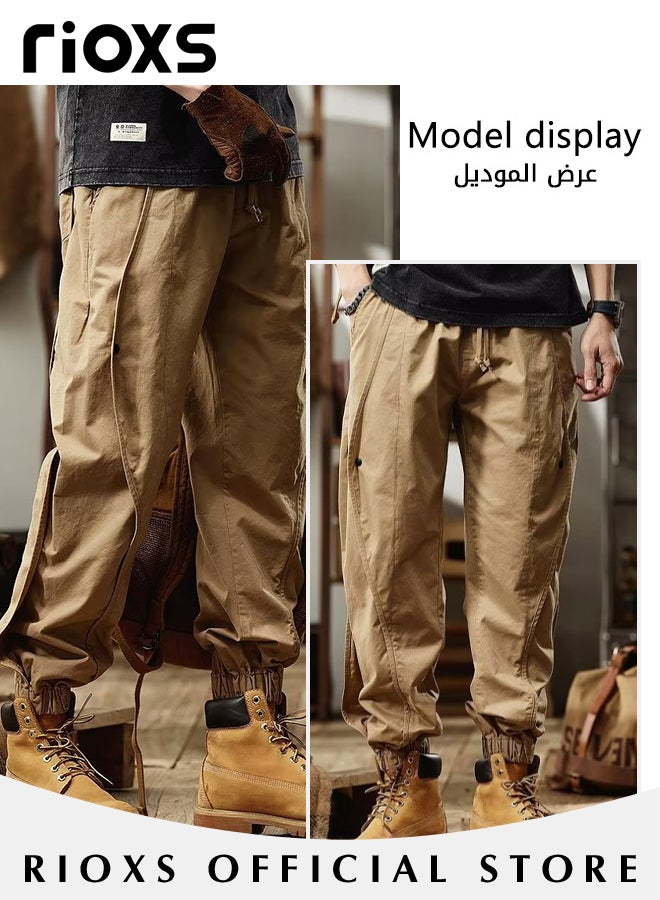 Men's Casual Cargo Pants,Loose Drawstring Trousers,Wide Leg Jogging Pants With Elasticated Strap,Breathable Outdoor Tactical Pants,Fashion Workout Work Pants With Pockets