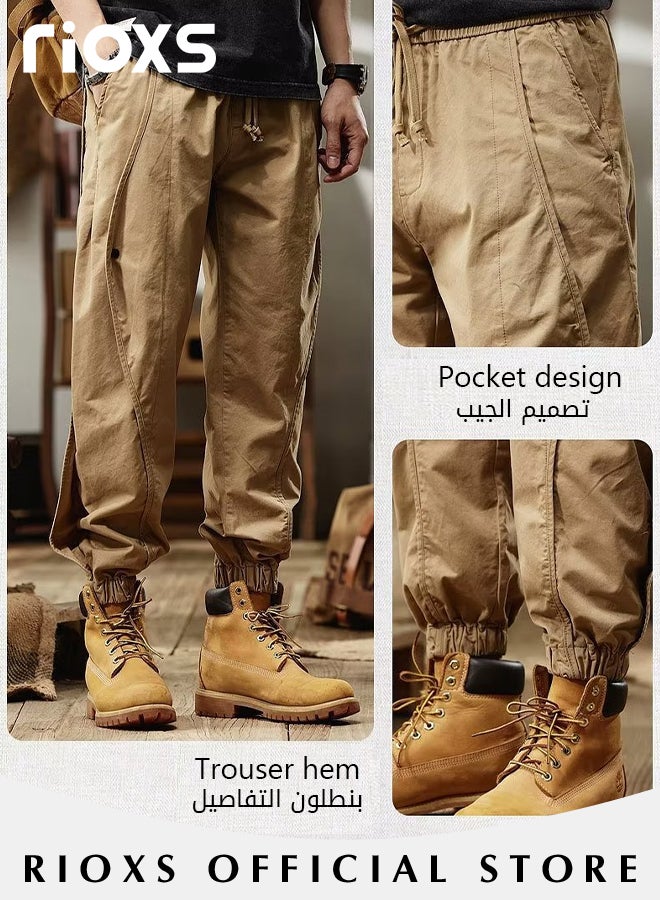 Men's Casual Cargo Pants,Loose Drawstring Trousers,Wide Leg Jogging Pants With Elasticated Strap,Breathable Outdoor Tactical Pants,Fashion Workout Work Pants With Pockets