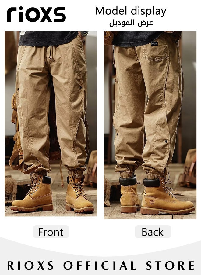 Men's Casual Cargo Pants,Loose Drawstring Trousers,Wide Leg Jogging Pants With Elasticated Strap,Breathable Outdoor Tactical Pants,Fashion Workout Work Pants With Pockets