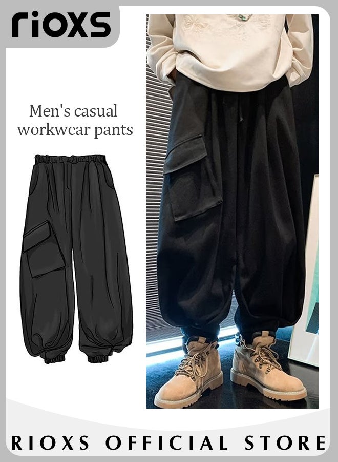 Men's Loose Cargo Pants, Elastic Waist Drawstring Jogger Pants with 3 Pockets, Fashionable Baggy Pants, Unique Comfortable Hip-hop Trousers, Ultimate Choice for Streetwear Enthusiasts, Suitable for Hip-hop, Sports, Street, Daily life or Any Casual Wear