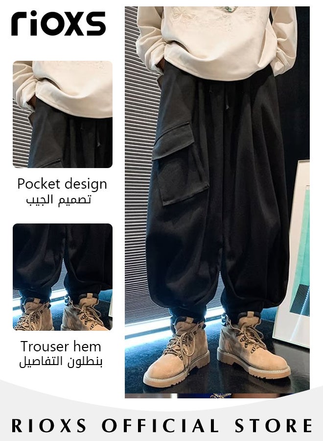 Men's Loose Cargo Pants, Elastic Waist Drawstring Jogger Pants with 3 Pockets, Fashionable Baggy Pants, Unique Comfortable Hip-hop Trousers, Ultimate Choice for Streetwear Enthusiasts, Suitable for Hip-hop, Sports, Street, Daily life or Any Casual Wear