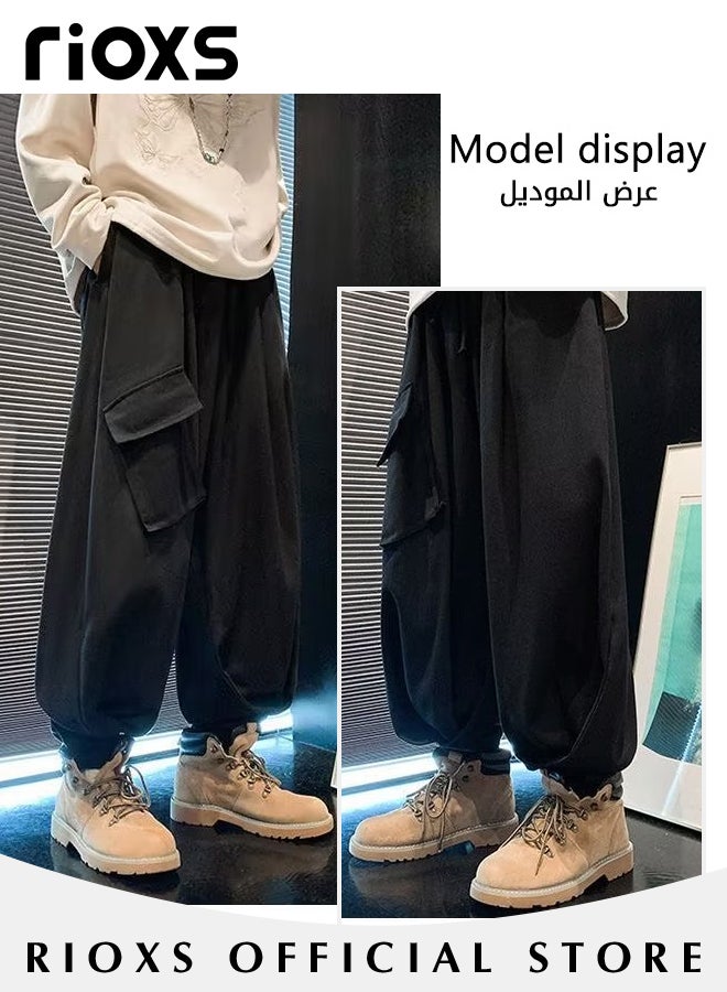 Men's Loose Cargo Pants, Elastic Waist Drawstring Jogger Pants with 3 Pockets, Fashionable Baggy Pants, Unique Comfortable Hip-hop Trousers, Ultimate Choice for Streetwear Enthusiasts, Suitable for Hip-hop, Sports, Street, Daily life or Any Casual Wear