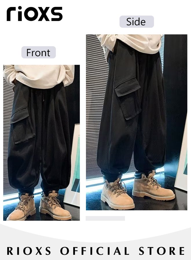 Men's Loose Cargo Pants, Elastic Waist Drawstring Jogger Pants with 3 Pockets, Fashionable Baggy Pants, Unique Comfortable Hip-hop Trousers, Ultimate Choice for Streetwear Enthusiasts, Suitable for Hip-hop, Sports, Street, Daily life or Any Casual Wear