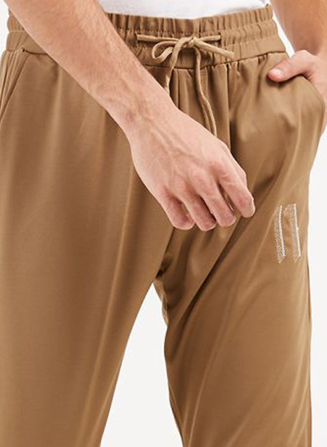 Solid Design Drawstring Sweatpants Light Beige