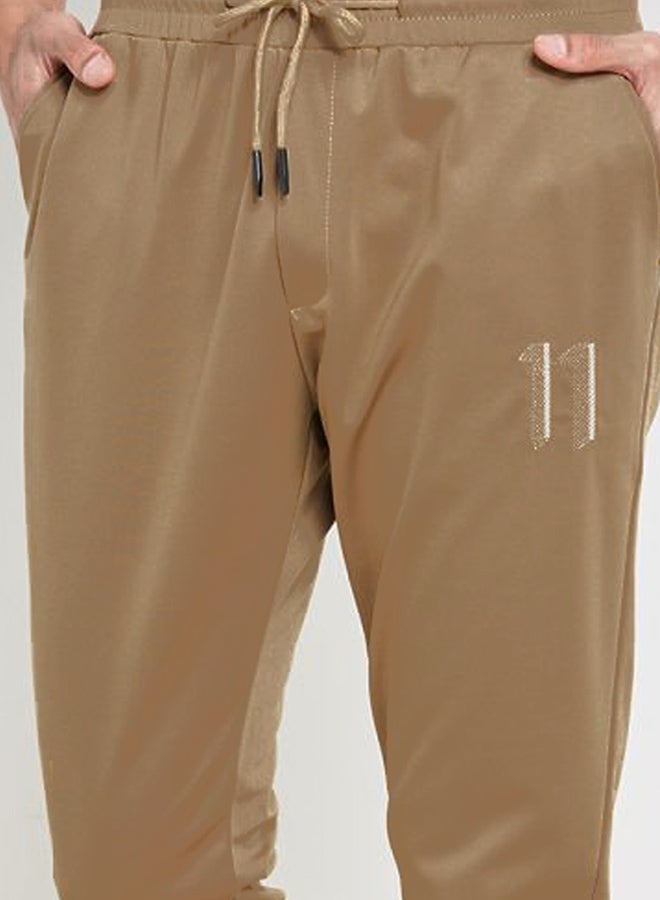 Solid Design Drawstring Sweatpants Dark Brown