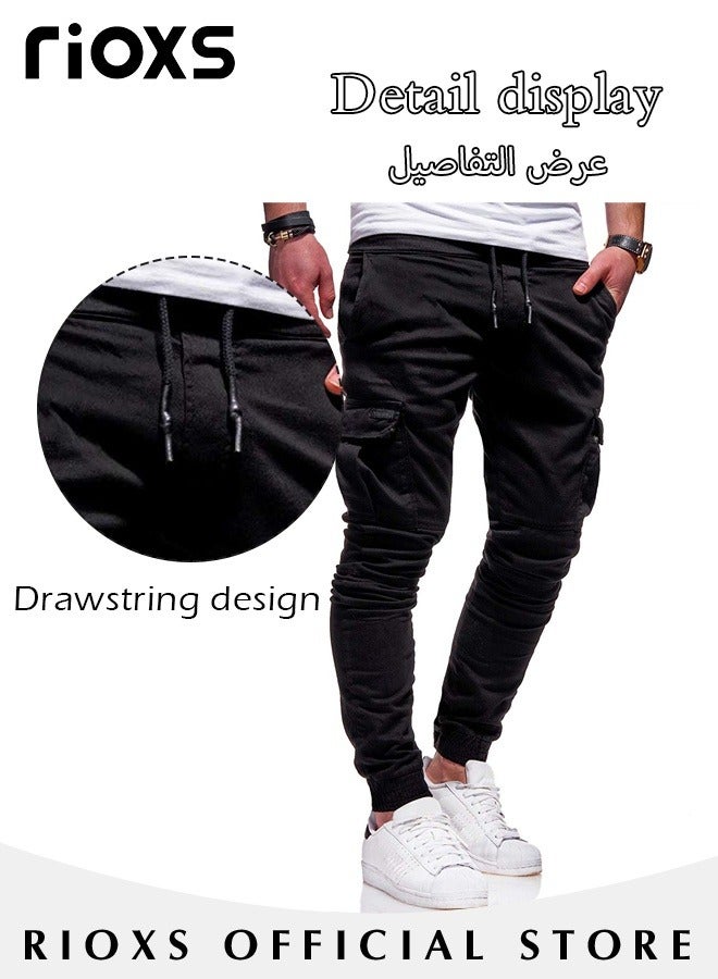 Men's Cargo Pants, Baggy Fit Tapered Cargo Pants For Men, Casual Sports Trousers, Drawstring Athletic Pants For Running Jogging Workout, Tactical Pantalones Cargo, Mens Cargo Pants, Multi Pocket Stretch Sweatpants