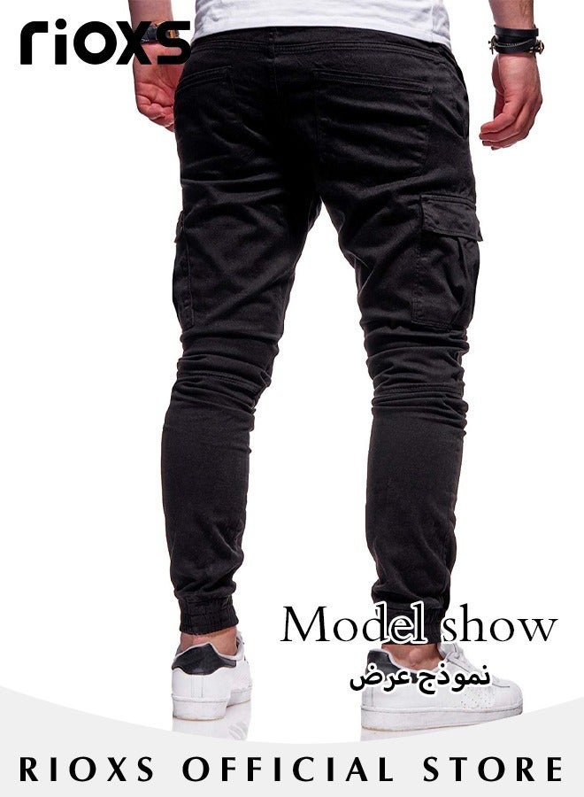 Men's Cargo Pants, Baggy Fit Tapered Cargo Pants For Men, Casual Sports Trousers, Drawstring Athletic Pants For Running Jogging Workout, Tactical Pantalones Cargo, Mens Cargo Pants, Multi Pocket Stretch Sweatpants