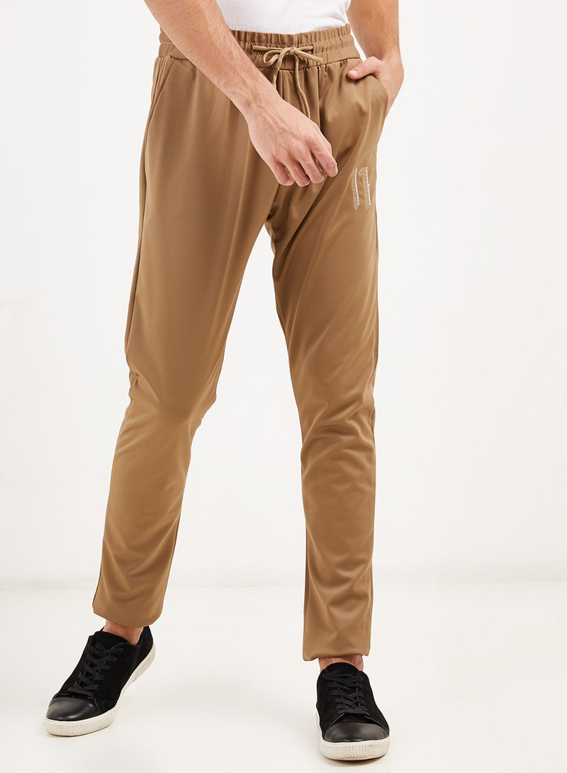 Solid Design Pants With Drawstring Brown