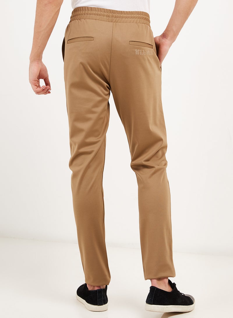 Solid Design Pants With Drawstring Brown