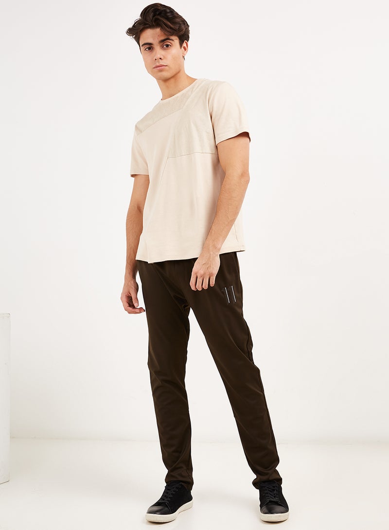 Solid Design Drawstring Pants Dark Brown