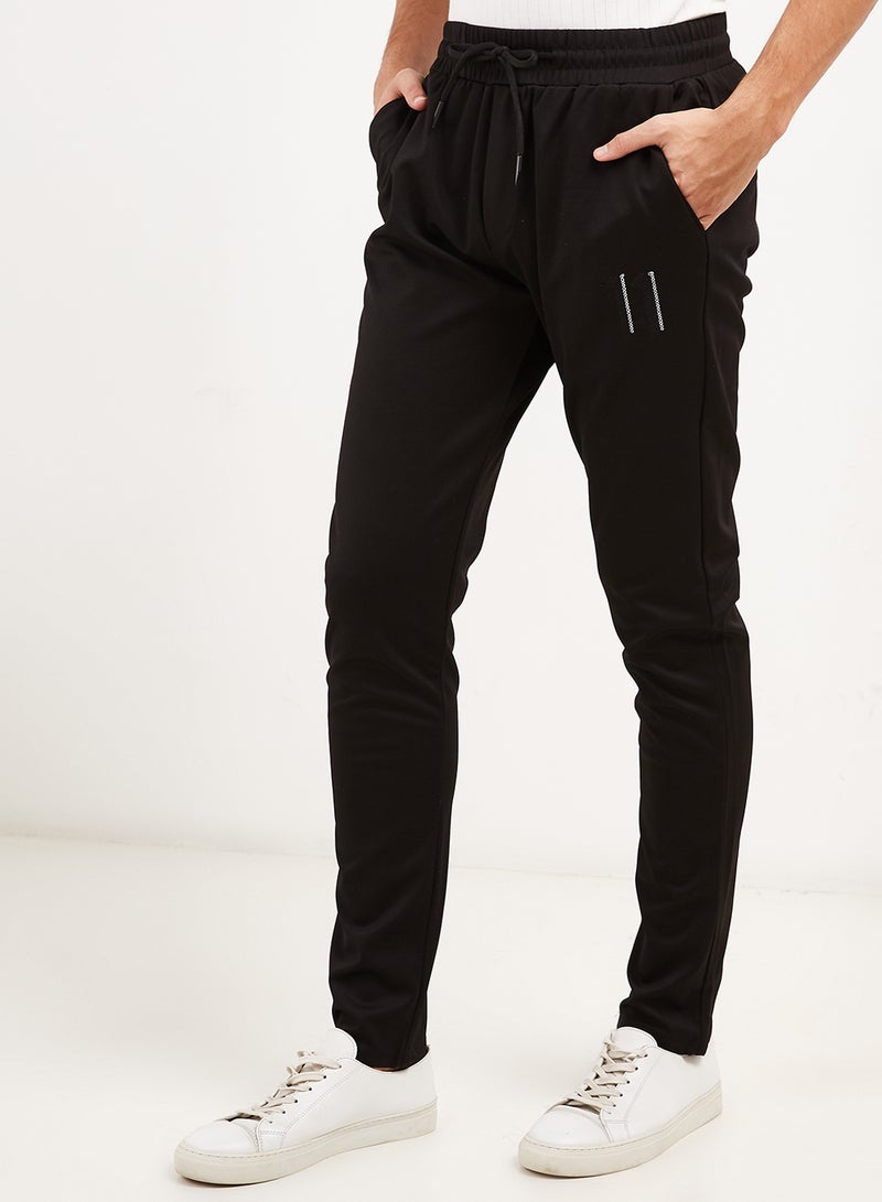 Solid Design Drawstring Joggers Black