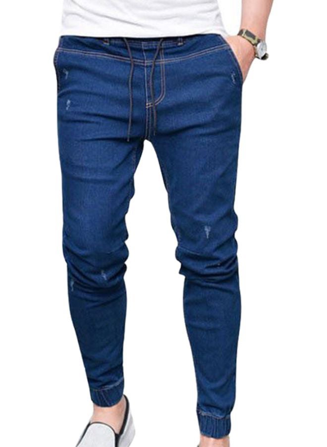 Mid Rise Denim Joggers Dark Blue