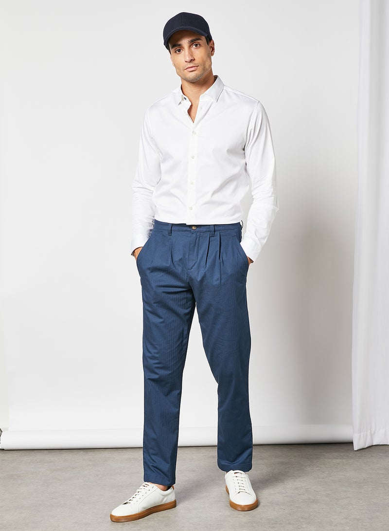 Talkin Pleated Herringbone Trouser Navy