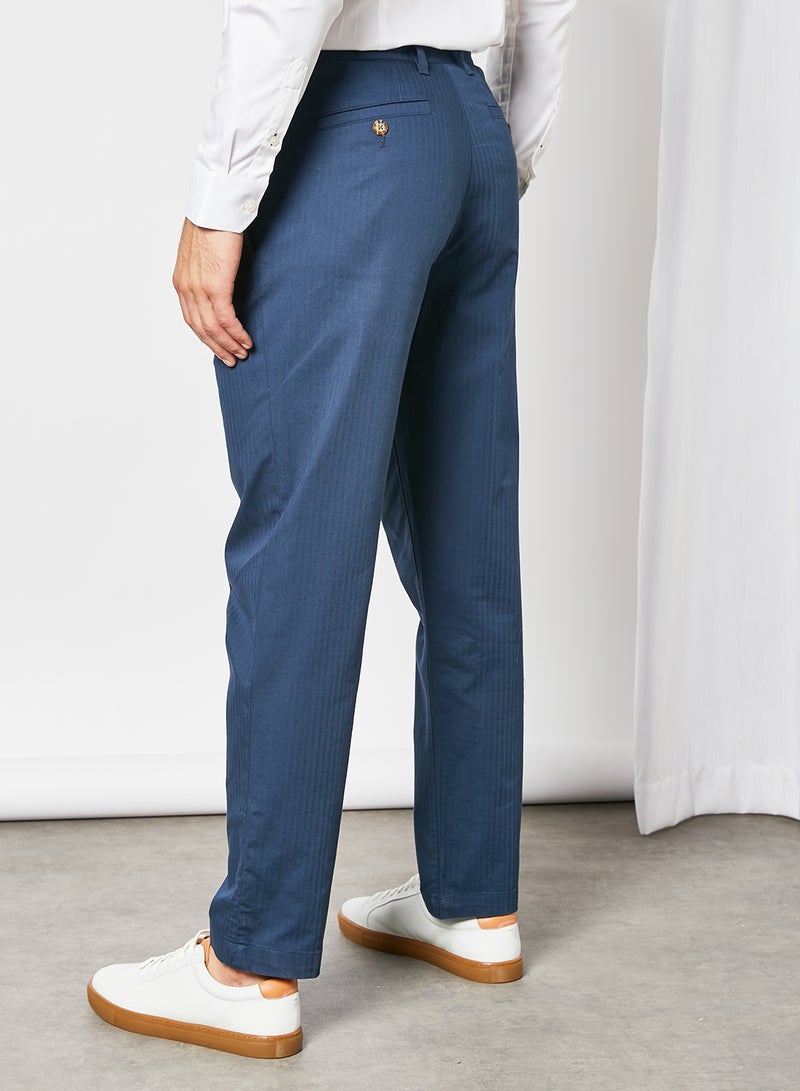 Talkin Pleated Herringbone Trouser Navy