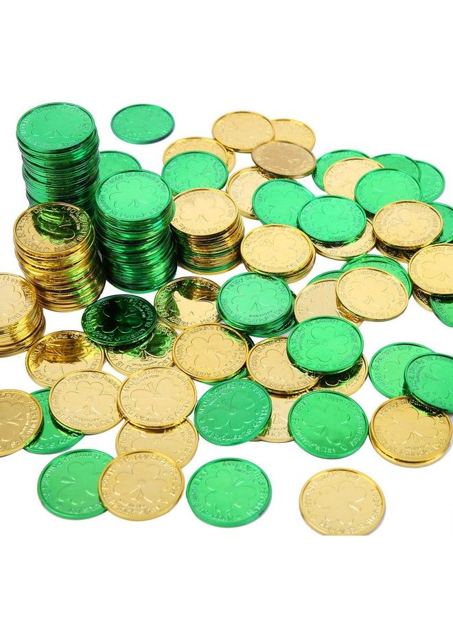 240 Lucky Plastic St. Patrick Day Coins Green And Gold Shamrock Coins Table Sprinkles For St. Patrick Day Party