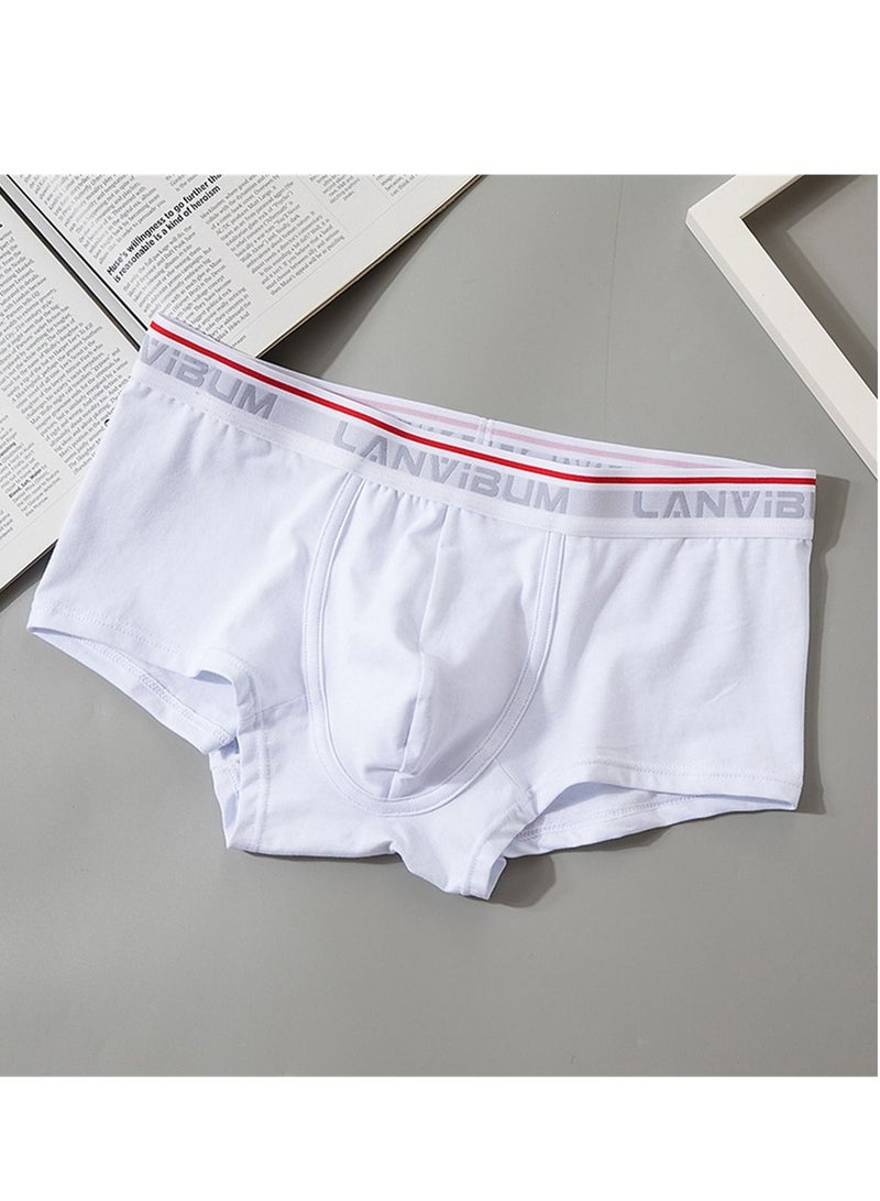 Student Youth Mid - Waist Cotton Boxers Solid Color White