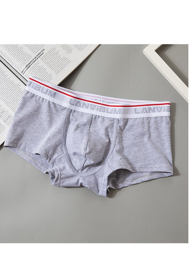 Student Youth Mid - Waist Cotton Boxers Solid Color Grey