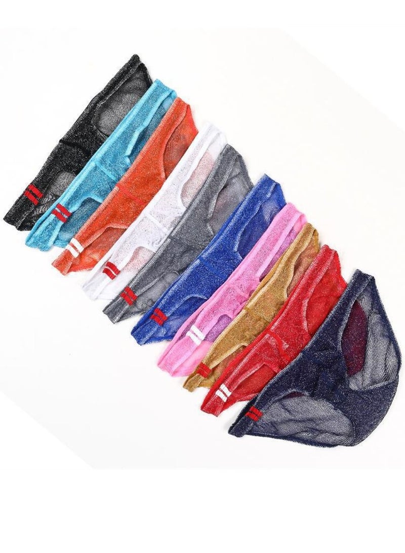 10Pcs Men's Underwear Low - Waisted Briefs With See-through Mesh Yarn