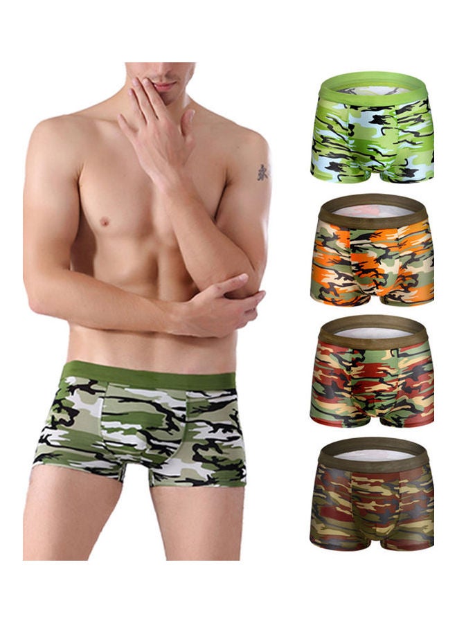 4-Piece Breathable Seamless Boxers Set Dark Brown/Olive Green/White