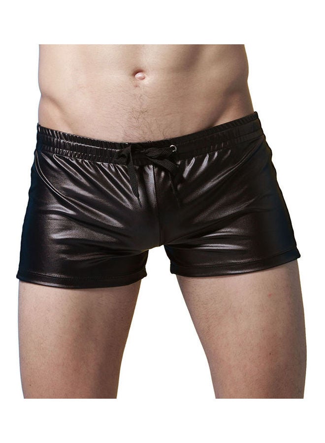 Solid Leather Shorts Black