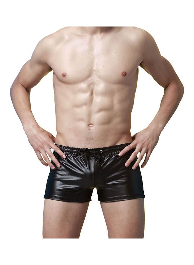 Solid Leather Shorts Black