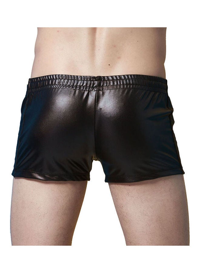 Solid Leather Shorts Black