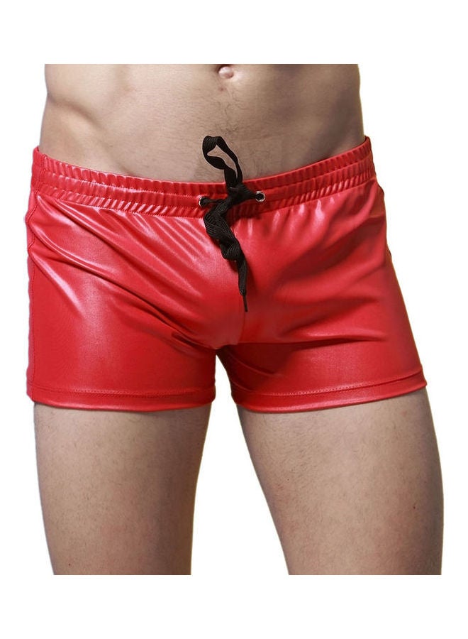 Solid Leather Shorts Red