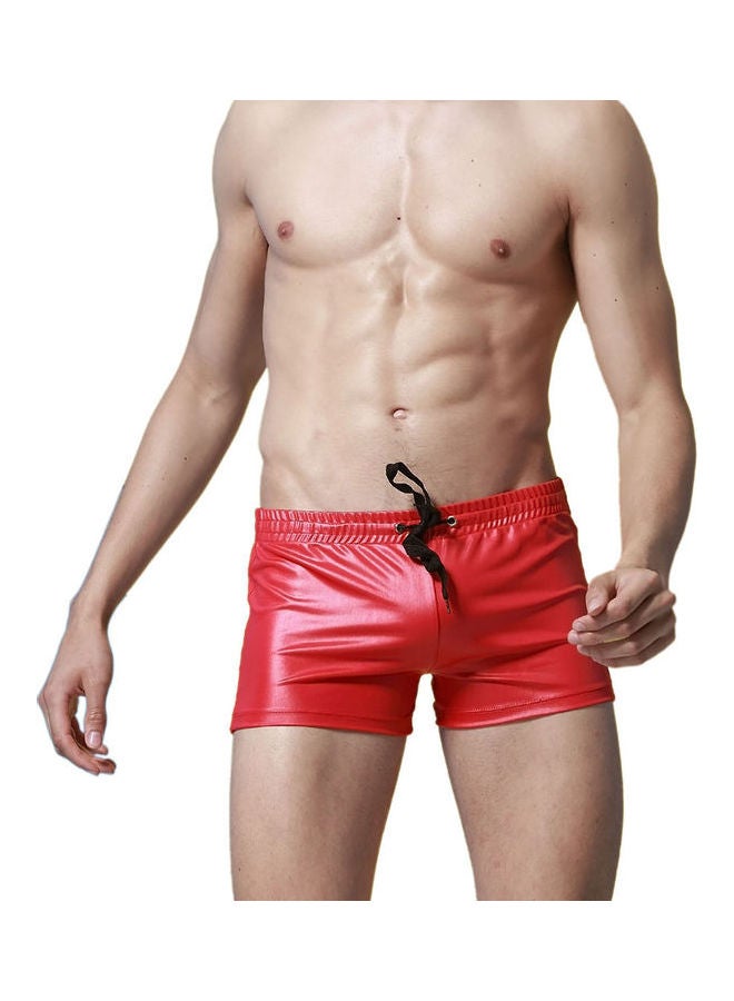 Solid Leather Shorts Red