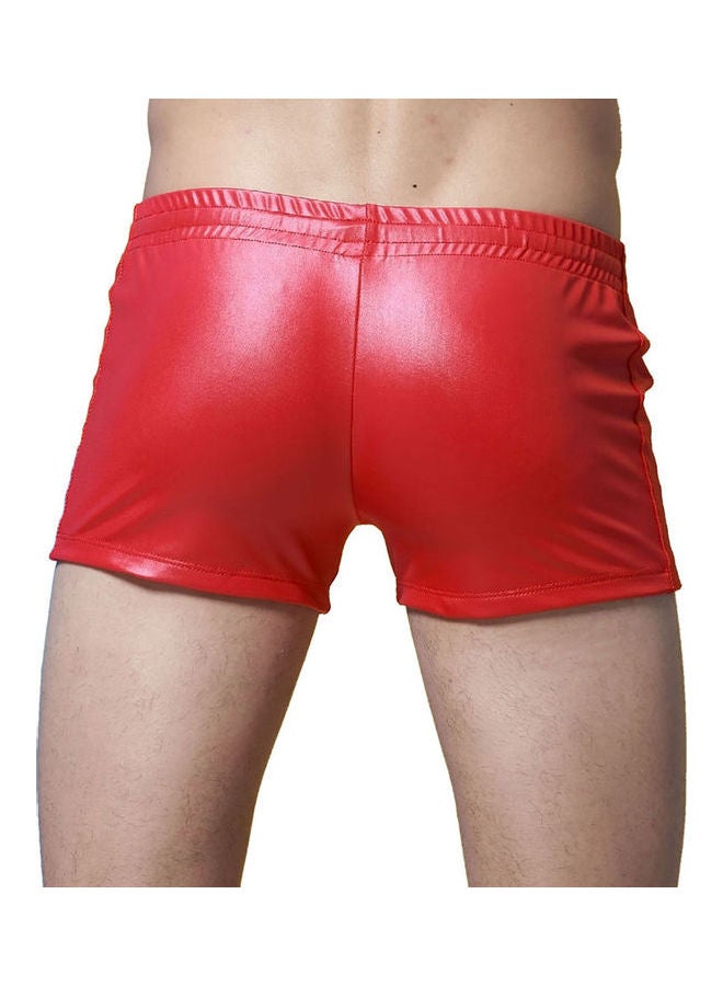 Solid Leather Shorts Red