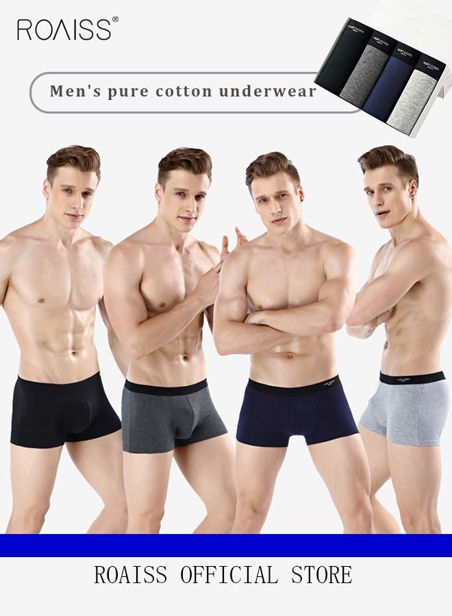 4 Pack Set Men's 95% Cotton Boxers Shorts Briefs Breathable Soft Underpants Summer High Elastic Classic Teenager Underwear