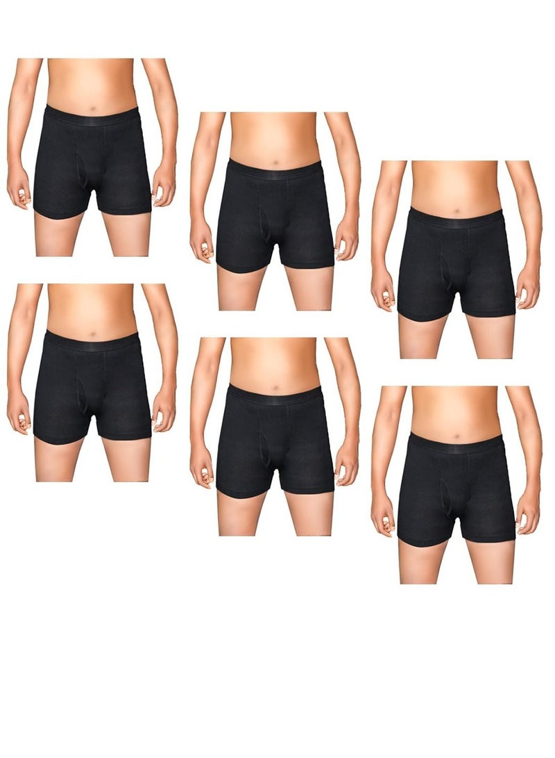 Men Plain Black Underwear Boxer Combed Cotton Six Pcs Pack