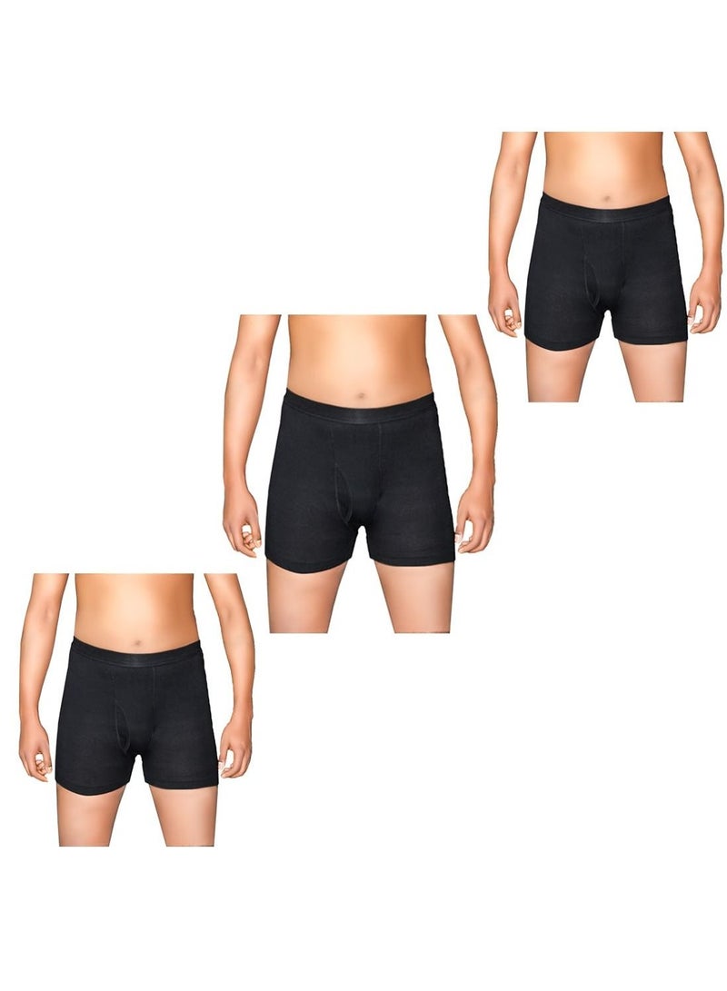 Men Plain Black Boxer Combed Cotton Three Pcs Pack