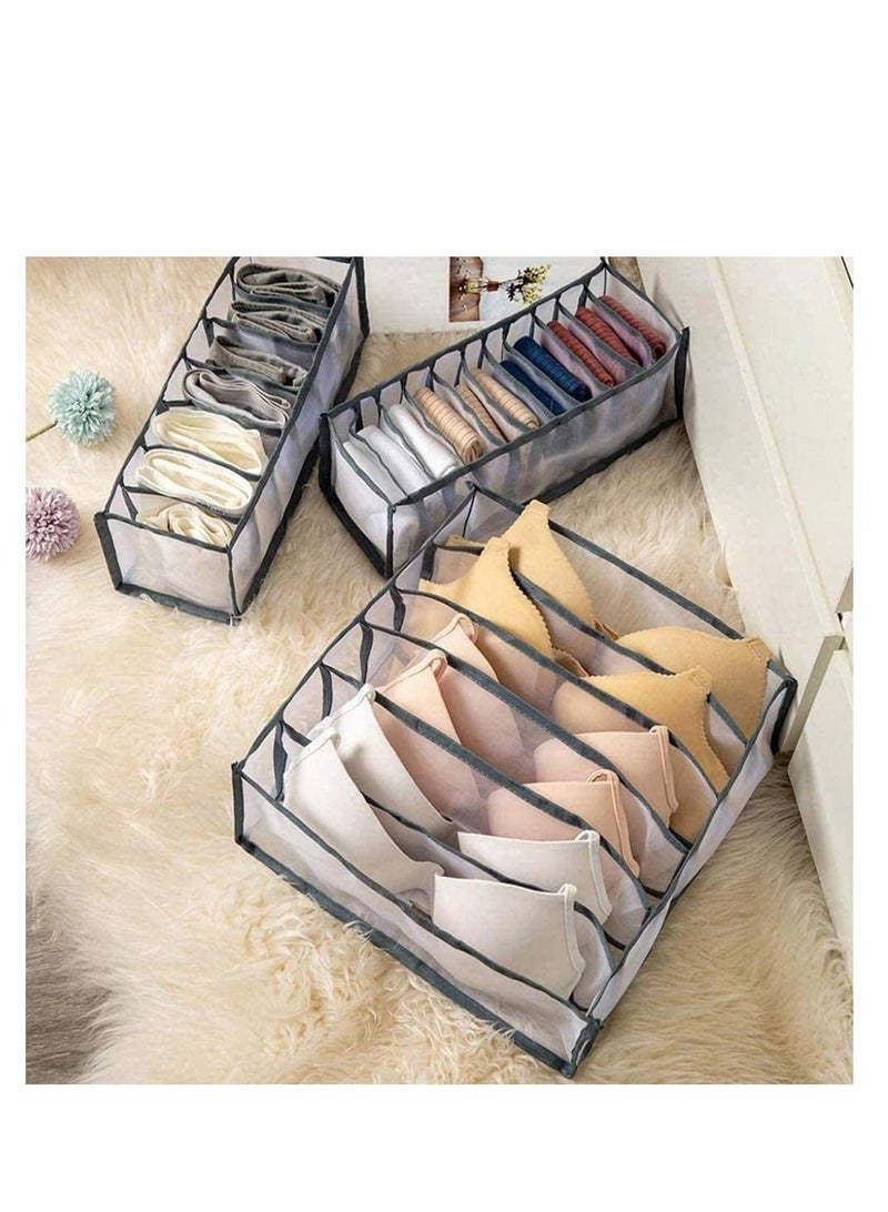 Underwear Storage Organizer, 3Pcs Drawer Organiser Foldable Box Compartment, Multi-Grid Cabinet Organizers Divider for Organizing Bras, Socks,Ties, Belts