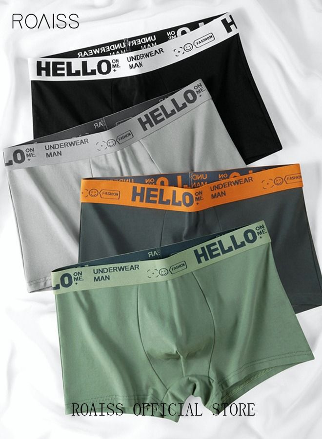 Men's Boxers 4 Pack Set Trend Men's Teenage Boys Underwear Breathable Cotton Short Briefs High Elastic Classic Elastic Waistband Underwear