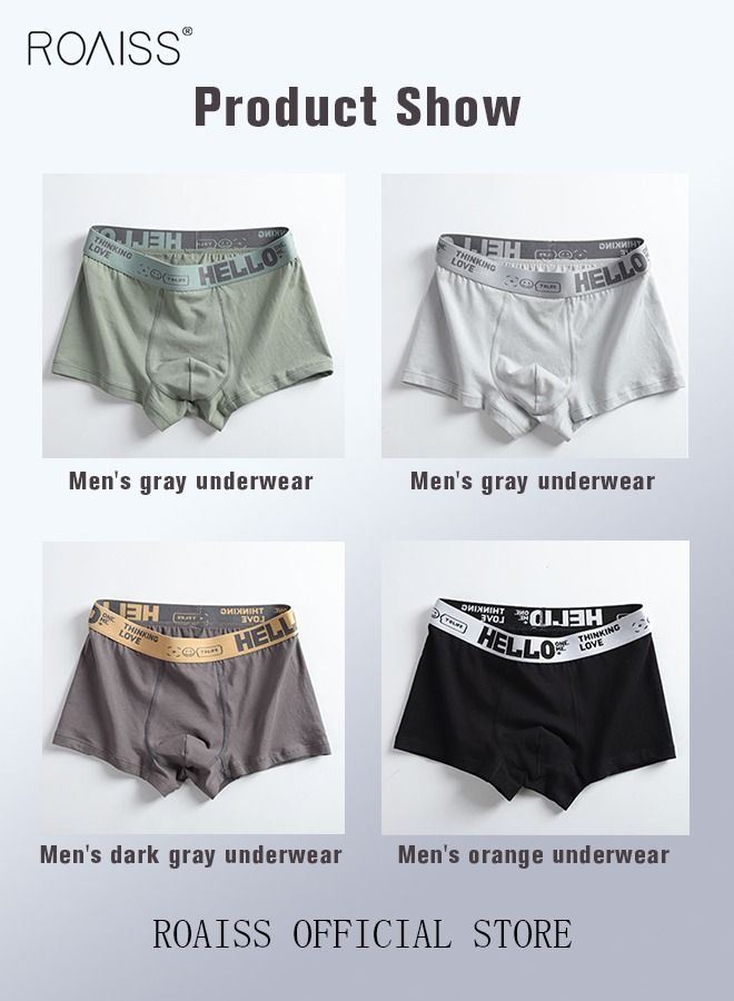 Men's Boxers 4 Pack Set Trend Men's Teenage Boys Underwear Breathable Cotton Short Briefs High Elastic Classic Elastic Waistband Underwear