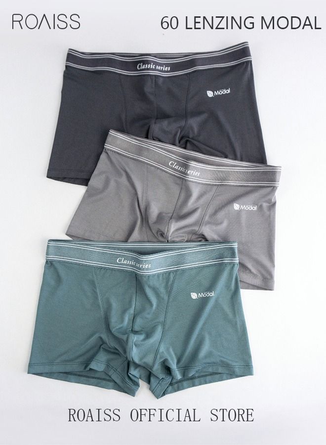 3 Pack Set Men's Boy's Modal Boxers Shorts Briefs Breathable Soft Underpants Summer Elastic Large Size Teenager Classic Underwear Mint Blue+Light Grey+Dark Grey