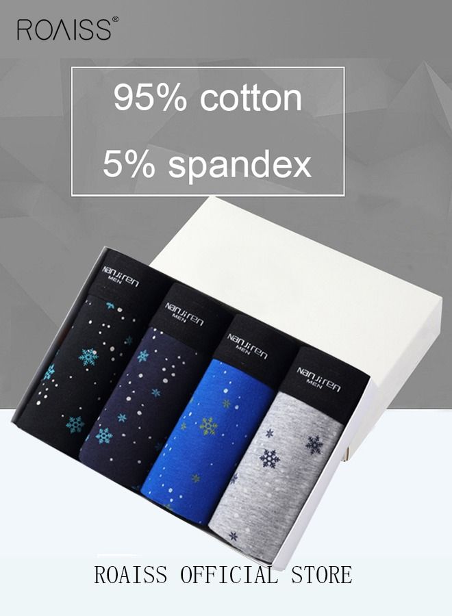 4 Pack Set Men's 95% Cotton Boxer Shorts Breathable Soft Underwear Summer High Stretch Seamless Underwear