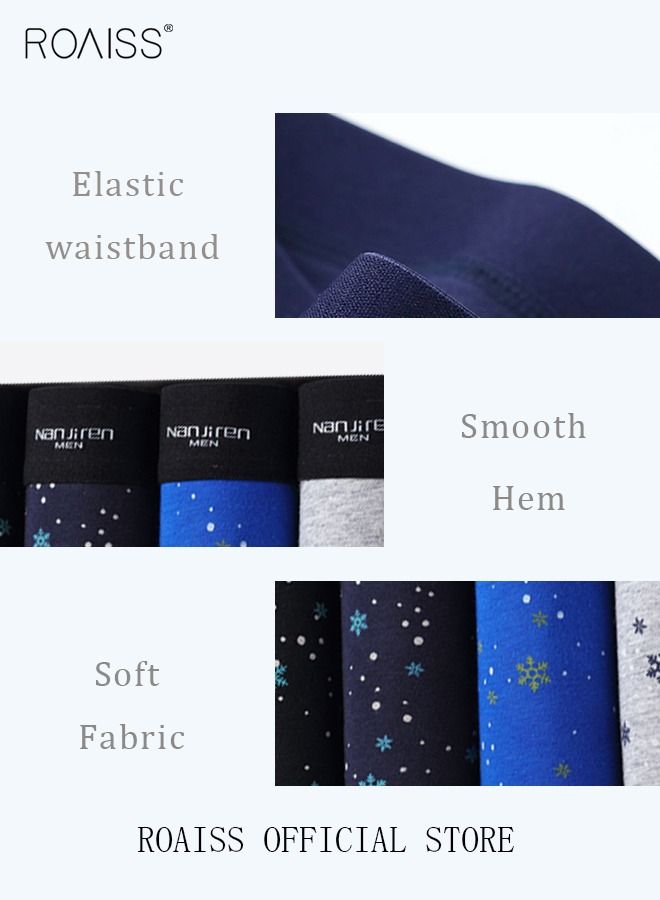4 Pack Set Men's 95% Cotton Boxer Shorts Breathable Soft Underwear Summer High Stretch Seamless Underwear