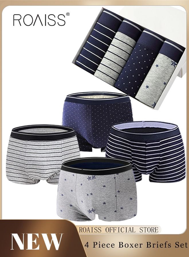4 Packs of Men Boxer Briefs Shorts Breathable Soft Underwear Summer High Stretch Seamless Underwear
