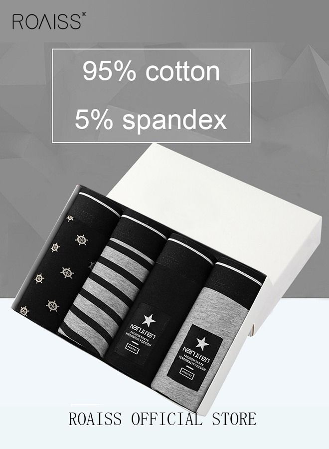 Set of 4 Men's 95% Cotton Boxer Shorts Breathable Soft Underwear Summer High Stretch Seamless Underwear