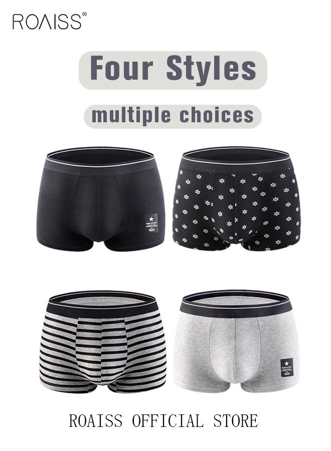 Set of 4 Men's 95% Cotton Boxer Shorts Breathable Soft Underwear Summer High Stretch Seamless Underwear
