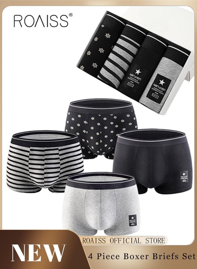 Set of 4 Men's 95% Cotton Boxer Shorts Breathable Soft Underwear Summer High Stretch Seamless Underwear
