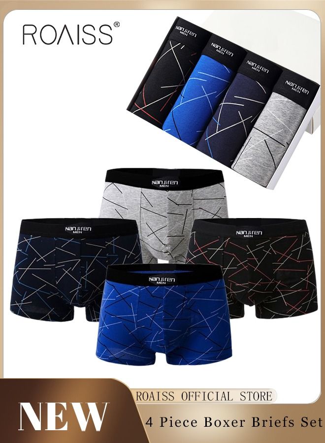 Set of 4 Men's 95% Cotton Boxer Shorts Breathable Soft Underwear Summer High Stretch Seamless Underwear