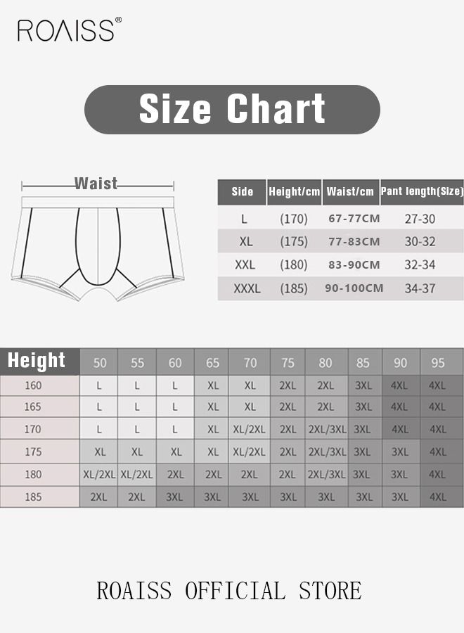Set of 4 Men's 95% Cotton Boxer Shorts Breathable Soft Underwear Summer High Stretch Seamless Underwear